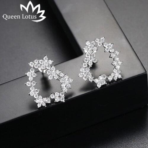 Queen Lotus 2018 Fashion Korean Romantic Heart Earrings Women Stud Earrings Jewelry High Grade Cubic Zircon Earrings Female Gift