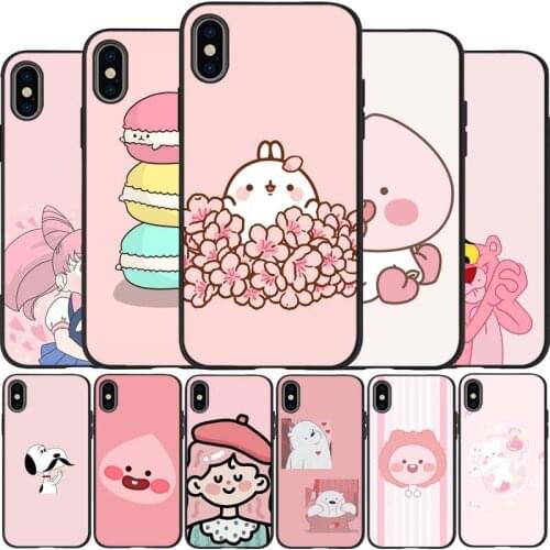 Pink cute and simple black Silicone Phone Case For iPhone 12 XR XS Max 5 5S SE 2020 6 6S 7 8 PLUS X 11Pro Max 11 Cover