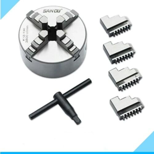 K12- 80/100/125/160/200/250 Self-Centering Chuck Four Jaws Hardened Steel for CNC Lathe Drilling Milling Machine