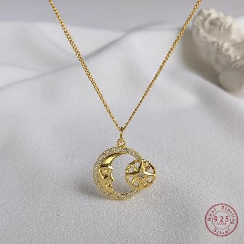 925 Sterling Silver Ethnic Retro Tower Roman Race Moon Star Pendant Necklace Church Temple Fair Special Jewelry Accessories