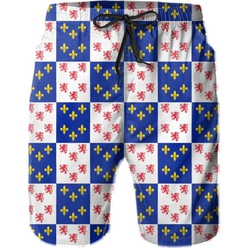 Summer Men Beach Shorts Breathable Quick Dry Casual Flags of the regions of France Casual Flag Of Picardie Male Shorts