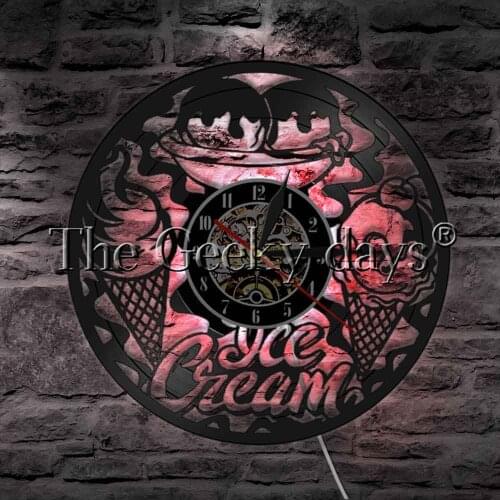 Ice Cream Candy Shop Business Sign Vinyl Record Wall Clock Kitchen Decorative Lighting Sweet Dessert Modern Wall Light