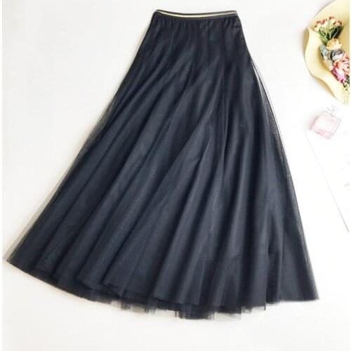 DASSWEI Fashion Striped A-Line Pleated Mesh Skirt For Women Casual Elastic High Waist Midi Skirt Femme 2021 Autumn Tulle Skirt