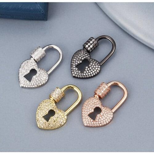Crystal Heart Shape Hollow Out Lock Buckles Snap Hook Lobster Clasp Hooks KeyChain Accessories DIY Jewelry Making Clasp Supplies