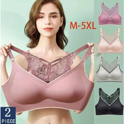 2pcs Plus Size Bra Large Size Bralette Seamless Women Bra Beauty Back Butterfly Push Up Bra 3XL 4XL 5XL Wireless Underwear