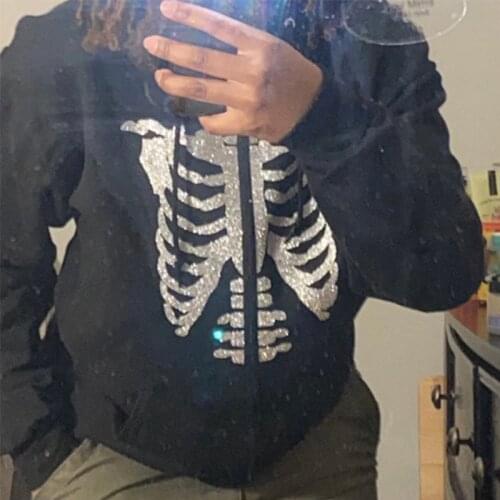 Y2K Gothic Skeleton Women Zip Up Hooded Sweatshirt Winter Dark Long Sleeve Hoodies Black Grunge Vintage Plus Size Zipper Hoodie