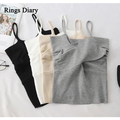 Rings Diary Women Knitting Camisole Spaghetti Strap French Chic Wrap Front Sweet Crop Tops Backless Ladies Solid Sexy Knit Top