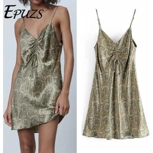 Za 2021 Vintage Print Slip Leopard Dress women Summer dress Ruched Adjustable Straps Backless Mini Dress Women Party Dress