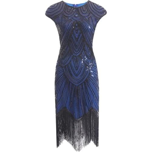 15 1920s Flapper Dress Great Gatsby Dress O-Neck Cap Sleeve Sequin Fringe Party Midi Dress Vestido De Verano Summer Women Dress