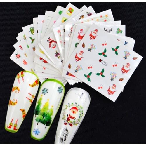 1 Set Nail Sticker Water Flower Christmas Decals Sticker Lots Nail Art Tattoo Summer DIY Full Slider Manicure Decorations