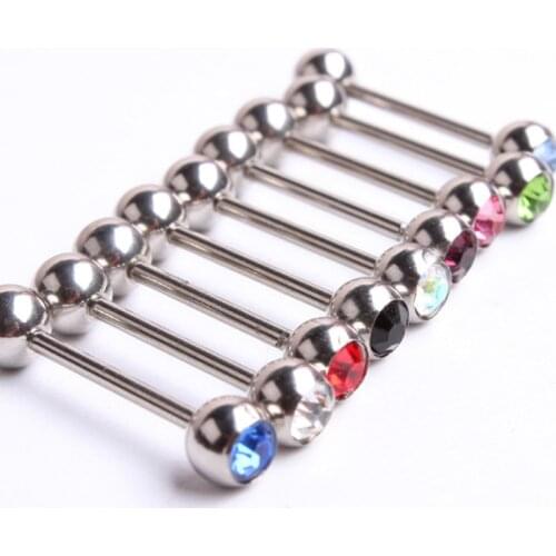 1Piece 14G 1.6x16x6mm Crystal Tongue Ring Stainless Steel Straight Barbell Tongue Nail Rings Body Piercing Jewelry