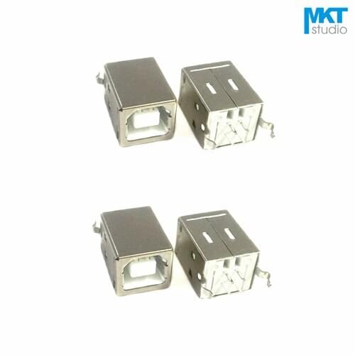 10Pcs Sample B Type Straight Flat Angle Female USB PCB Connector Socket Jack Plug With White Plastic Part