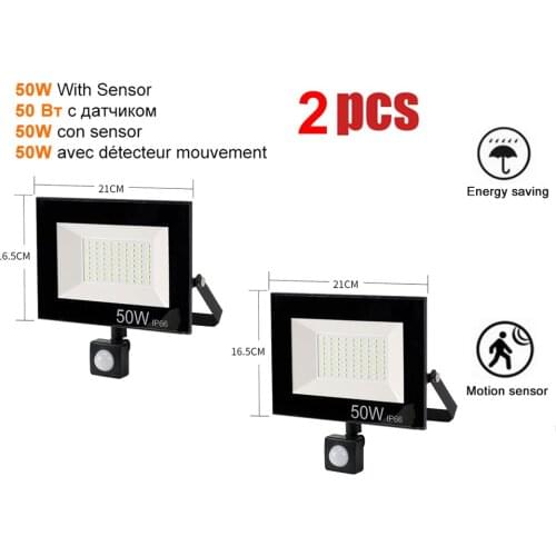 2 pcs 220V 10-100W LED FloodLight Spotlight Exterior Street wall reflector Led Light PIR Motion Sensor Waterproof Lighting Garde