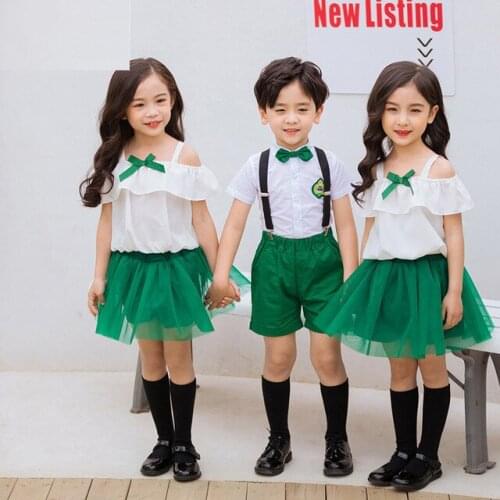 2021 Boys Girls Summer T Shirt+Skirt /Shorts 2Pcs School Uniform Teenager Kindergarten Skirt Dress Performance Clothing Set