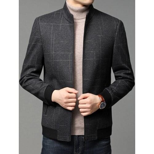 2021 Winter Mens Casual Cotton Woolen Jacket Youth Trendy Stand Collar Thick Woolen Coat