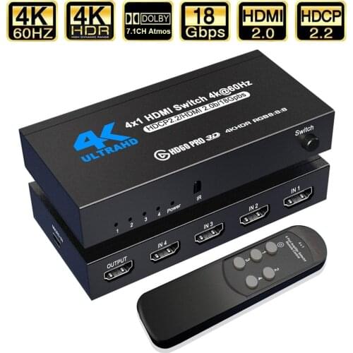 2020 Best 4K HDMI Switch 2.0 Support RGB 8:8:8 HDR HDMI Switch 4K 60Hz HDMI 2.0 Switch Remote IR UHD 4 Port HDMI Switch Switcher