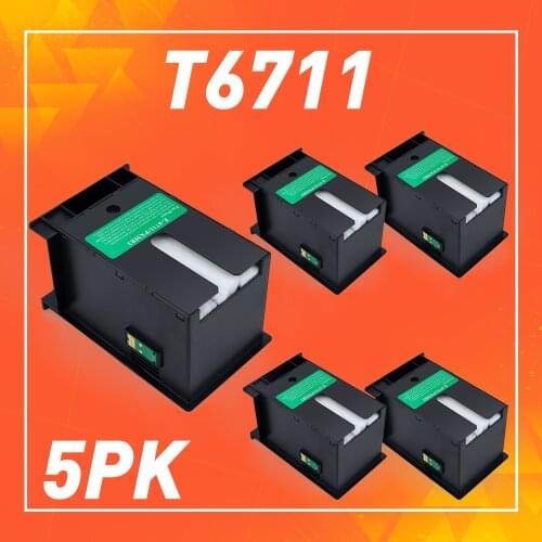 5PK Waste Ink Tank Maintenance Box for Epson T6711 Ink Cartridge Sponge with Chip Storage Ink for WF7610 WF7620 WF7720 WF7710