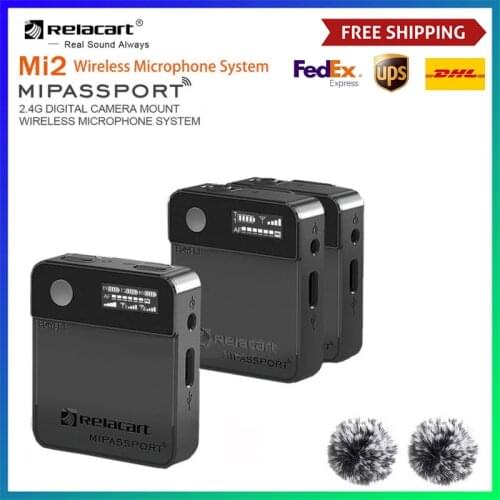 Relacart MI1 MI2 Lavalier Wireless Microphone System Transmitter Kit Vlog Video Recording Studio Mic for DSLR Camera Smartphone