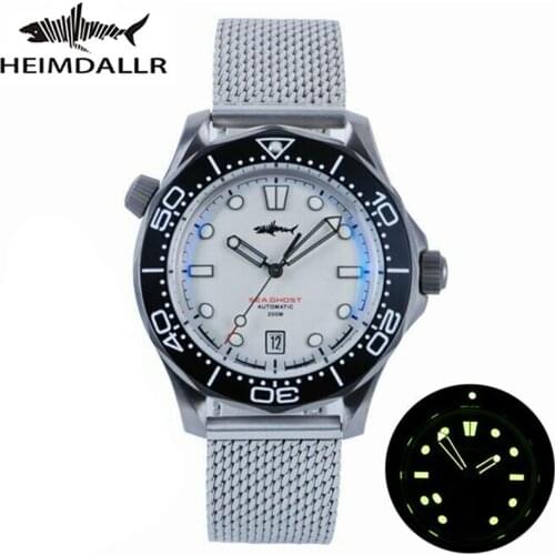 HEIMDALLR Watch Titanium SKX007 Sea Ghost Mens Automatic Diver Watch 20ATM Japan Original NH35 Automatic C3 Luminous Mesh Strap