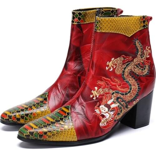 Christia Bella Autumn Buckle Strap Men Shoes Genuine Leather Boots Fashion Pointed Toe High Heel Boots Big Size Zipper Boots