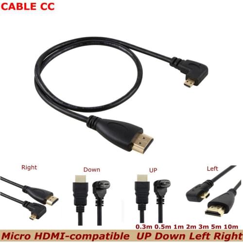 Used For Digital Camera 90 Degree Angle Micro HDMI to HDMI-compatible Male High-Definition TV Cable Gold-Plated Interface