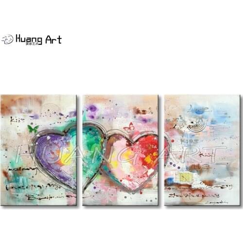 Two Colorful Hearts Group of Paintings Hand-Painted Water to Dye Abstract Oil Painting on Canvas Wall Picture for Home Decor Art
