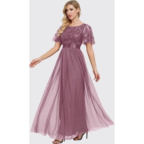 Elegant Lace Party Dress Women Round Neck Short Sleeve A-Line Formal Dresses 2022 New Prom Gown Party Dress Female CX2183