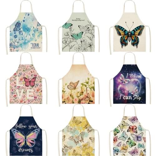 FYMX Beautiful Butterfly Aprons Colorful Dancing Insect Flower Background Apron For Woman Kitchen Cleaning