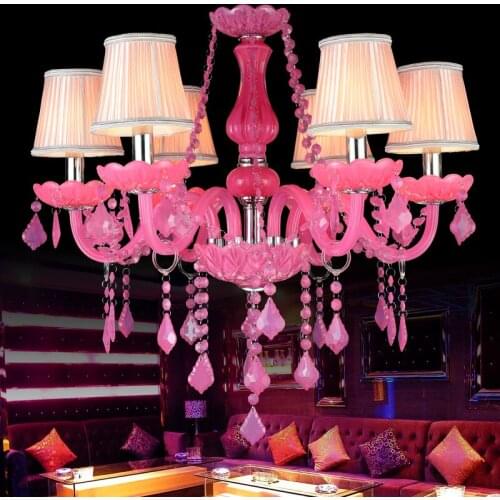 Multi Crystal Pendant Chandelier Dining Bed Room Parlor Pink Hanging Lamp Hotel KTV Bar Restaurant Decorative Lights