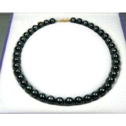 Exquisite 9-10 mm black Tahitian AAA++ Pearl Necklace 18" 14k