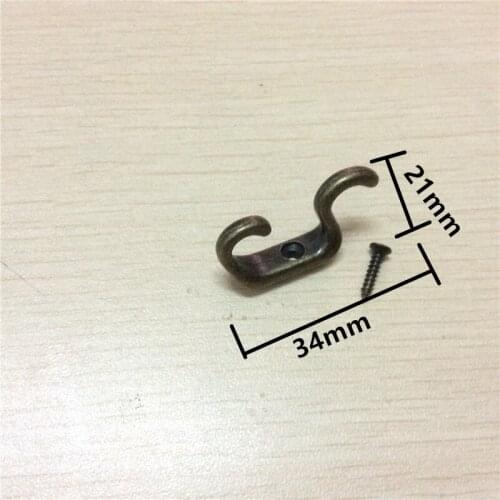Key Mini Hangers,Antique Style Alloy S Hook Decorative Furniture Wood Board Mounted Robe Hooks,34*21mm,20Pcs