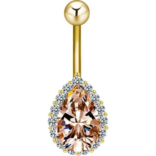 Coffe Water AAA Crystal Drop Belly Button Ring For Women Piercing Nombril Body Jewelry Gift