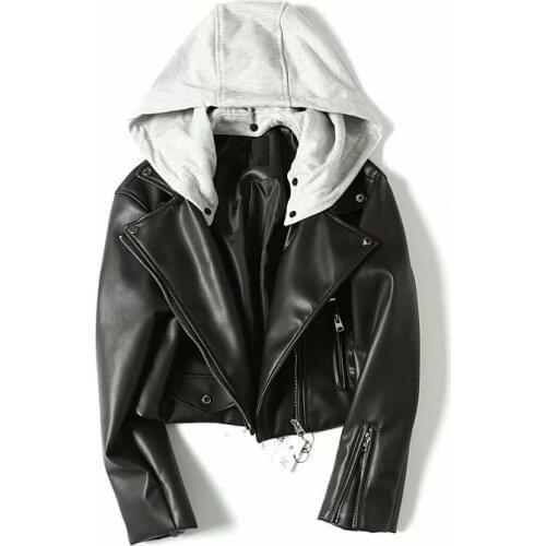 Short Leather Jacket Female New Slim Biker Jacket Women PU Short Jacket European Hooded Detachable Motorcycle Jacket NS1504