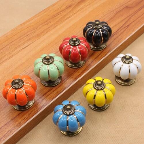 JD 40mm Pumpkin Ceramic Kitchen Handles Drawer Cupboard Door Handles Single Hole Cabinet Knobs And Handles Furniture Handles