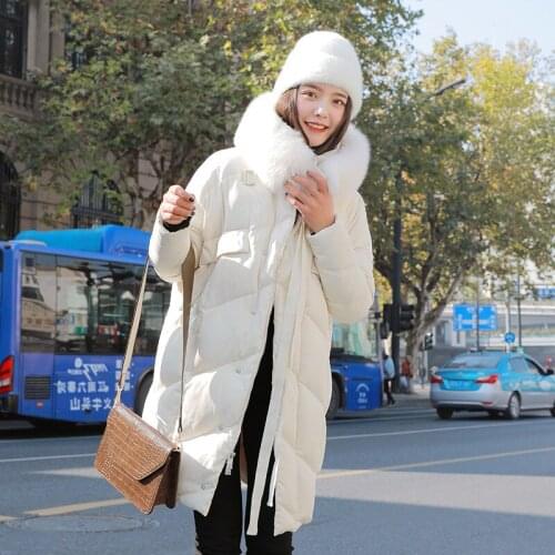 White duck jacket with fox fur collar, down jacket, winter coat, womens warm Park casaco 8123