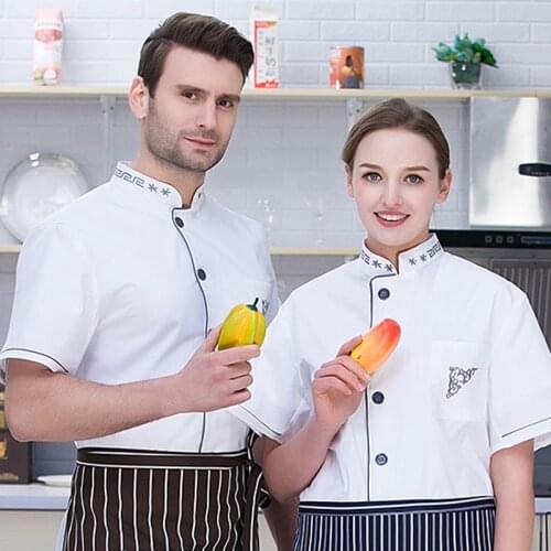 Chef Jacket Men Women Button Short Sleeve Cook Shirts Pastry Kitchen Clothes Restaurant Waiter Uniform