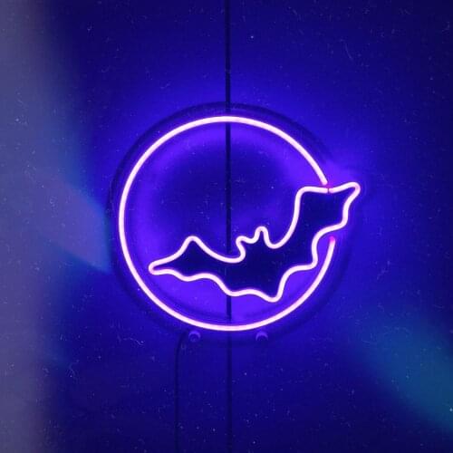 Bat and Moon LED Neon Sign | Spooky Halloween Light Decor - Choose your color, size and control your brightness