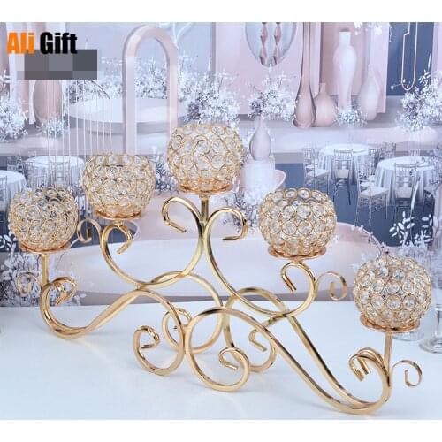 Top Rated 5 HeadS Metal Crystal Candle Holder Party Event Decor Candelabras Shiny Gold Wedding Decoration Candlesticks