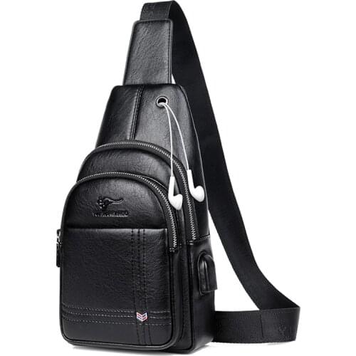 Luxury Brand Men Chest Bag Leather USB Charging Crossbody Bags For Men Messenger Bag Casual Belt Sling Bag Male Chest Pack 2020