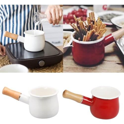 Small Enamel Milk Pan Butter Coffee Milk Warmer Mini Butter Chocolate Melting Pot Sauce Cooking Pan with Easy Spout