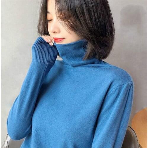 2020 Autumn Winter Women Sweaters Knitting Shirt Pullover Top Female Casual Solid Elastic Turtleneck Knitted Bottoming Shirts