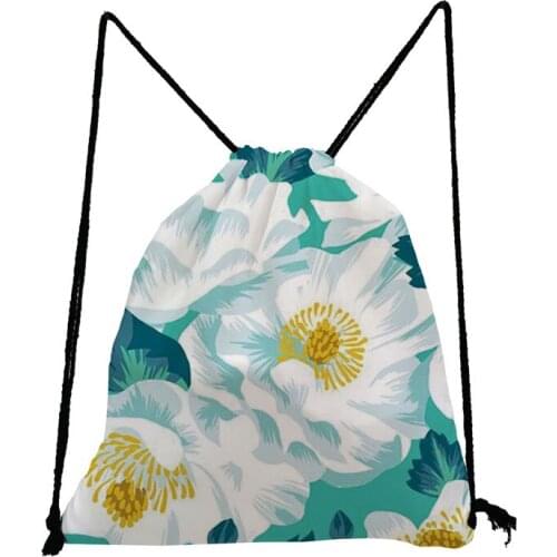 Refreshing Casual Backpack Floral Printed Drawstring Bag Unisex Portable Storage Bag High Capacity Shoe Bag to School Travel Bag