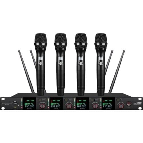 Paulkitson MK508 Professional Wireless Microphone System 4 Channel Conference Mic For Party Karaoke Church Show Meeting