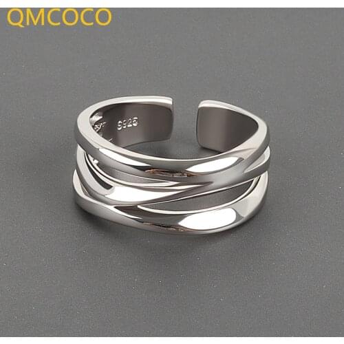 QMCOCO 925 Silver Personality Fashion Open Adjustable Wide Ring INS Style Simple Temperament Man Women Trend Party Accessories