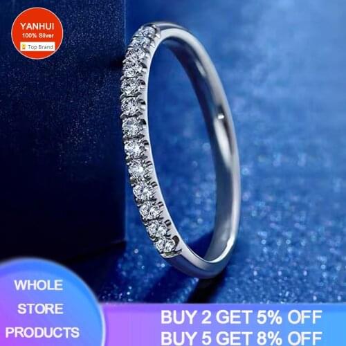 With Certificate 925 Sterling Silver CZ Rings for Women Slim Stacking Rings Eternity Wedding Band Ring Finger Jewelry Girl Gift