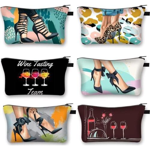 Sexy High Heel Print Cosmetic Bag Women Toiletry Ladies Makeup Bags Ladies Leisure Mini Portable Zipper Lipstick Bags