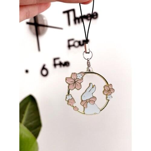 Cute Korean Rabbit Smart Phone Strap Lanyards for iPhone/Samsung Case Strap Flower Decor Mobile Phone Strap Rope Phone Charm