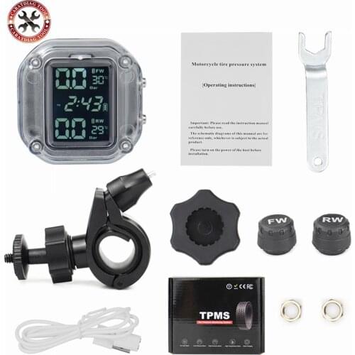 Original USB Solar Charging Motorcycle TPMS Motor Tire Pressure Tyre Temperature Monitoring Alarm System with 2 External Sensors