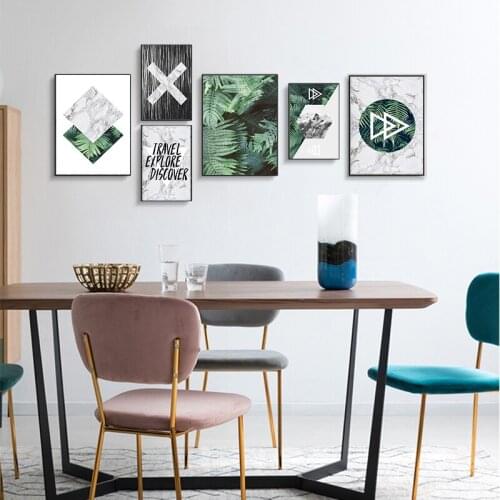 Nordic Geometric Green Plant Marble Canvas Painting Wall Pictures Tropical Palm Banana Leaf Prints Poster Wall Art Home Décor