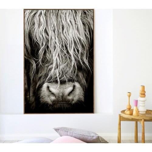Modern Abstract Scottish Highlander Cattle Print On Canvas Wall Art Pictures Animal painting for Living Room Home Decor